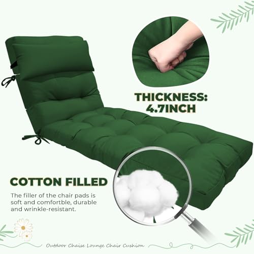 76 x 22 x 4.7 Waterproof Chaise Lounge Chair Cushion Outdoor Green - color: Green, size: 1 Pack