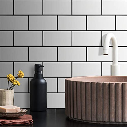 STICKGOO 10-Sheet Backsplash Peel and Stick Subway Tile(Thicker Design) - color: White With Black Grout