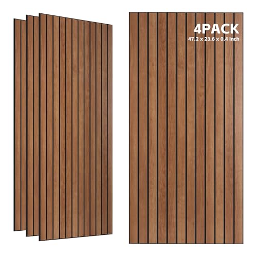TO-TH Wood-Look Sound Panels, 4 Pack 47.2” x 23.6” Soundproof Wall Panels, Decorative Acoustic Panels,Wood Panels for Wall for Home, Office, Basement, Cherry with Mitered Edges - color: Premium Cherry, size: 4 pcs - 47.2'' * 23.6''