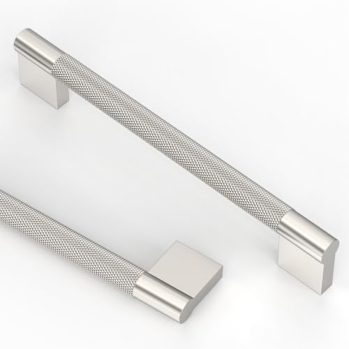 Asidrama 10 Pack 6.3 inch Brushed Satin Nickel Knurled Cabinet Handles - color: Brushed Satin Nickel, size: 6.3" Hole Center(160mm)