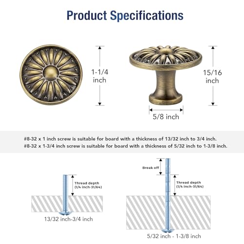 Antique Bronze Cabinet Knobs Rosette Drawer Knobs 1-1/4 Inch 10 Pack - color: Antique Bronze