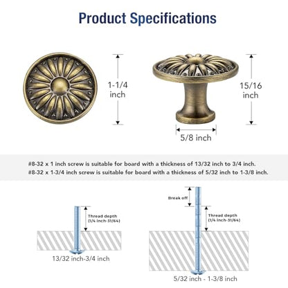 Antique Bronze Cabinet Knobs Rosette Drawer Knobs 1-1/4 Inch 10 Pack - color: Antique Bronze