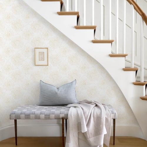 Boho Wallpaper Beige Wall Paper Peel and Stick Modern Beige and White Geometric Fireworks Contact Paper Renter Friendly Self-Adhesive Removable Bathroom Bedroom Laundry Room 17.3" × 393" - color: Beige and White, size: 17.3" x 393"