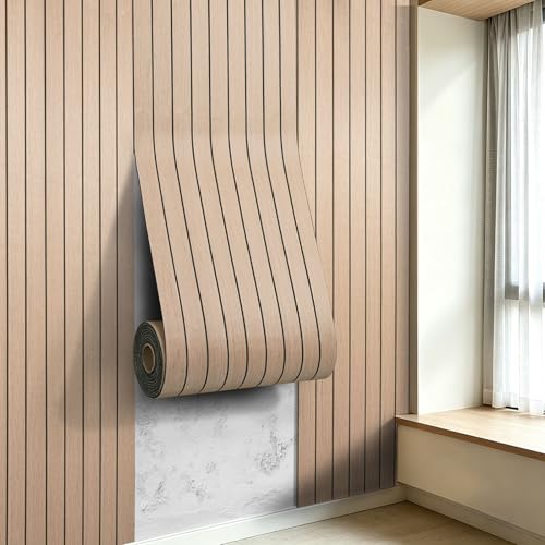 3D Peel and Stick Wall Panels PVC Grille Slat 394"x15.8" Self-Adhesive Wall Sticker Soundproof Paneling for Walls and Ceiling in Faux Oak Wood Grain Texture - color: Oak Wood Grain, size: 394"x15.8"
