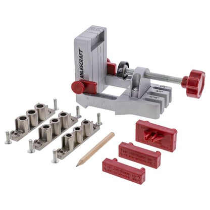 Milescraft 1334 Joint Master – Self-Clamping Aluminum Doweling Jig. Creates Edge, Corner, and Surface Joints. Includes Centering Spacers. For 1/4in, 5/16in, and 3/8in Dowel Pins