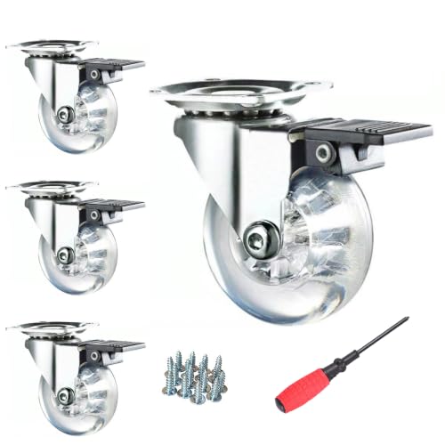 3" Swivel Caster Wheels, 800lbs, Lockable, Gel Clear, 4-Pack - size: 3 inch, With Brake