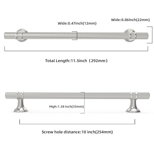 10 Pack 10 Inch Cabinet Pulls knurled Brushed Satin Nickel Kitchen Cabinet Handles Aluminum and Zinc Alloy Drawer Pulls Solid Cabinet Hardware - color: Brushed Satin Nickel Knurled, size: 10'' Hole Center(254mm)