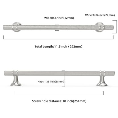 10 Pack 10 Inch Cabinet Pulls knurled Brushed Satin Nickel Kitchen Cabinet Handles Aluminum and Zinc Alloy Drawer Pulls Solid Cabinet Hardware - color: Brushed Satin Nickel Knurled, size: 10'' Hole Center(254mm)