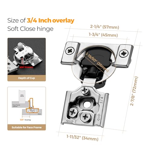 Ravinte 3/4 Inch Overlay Soft Close Hinge Kitchen Cabinet Hinges 2 Pack - size: 3/4 inch Overlay