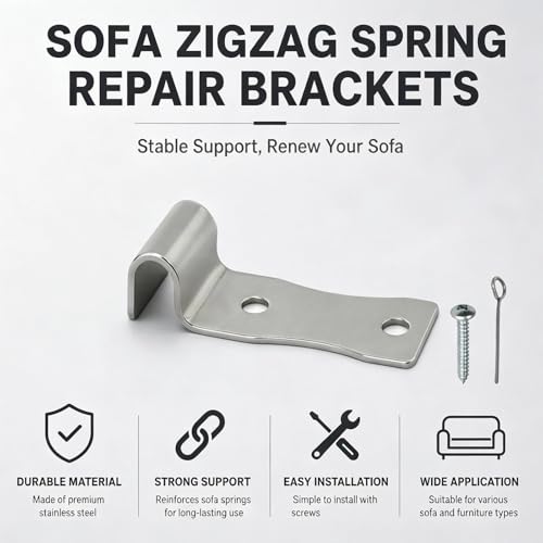 20 Pack Sofa Zig Zag Spring Repair Brackets, Sofa Spring Repair Kit Includes All Hardware, Silver