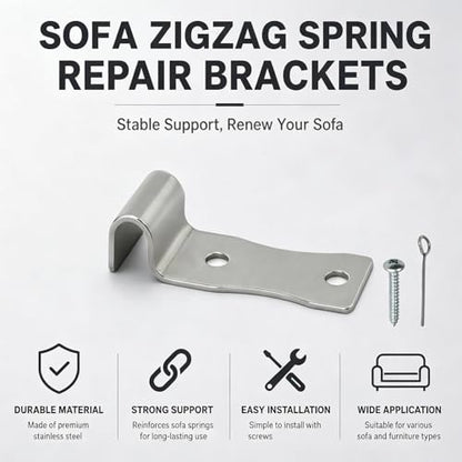 20 Pack Sofa Zig Zag Spring Repair Brackets, Sofa Spring Repair Kit Includes All Hardware, Silver