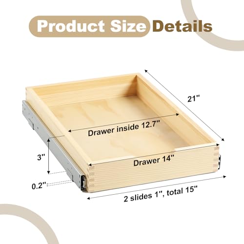 Soft Close Wood Pull Out Cabinet Drawer, 14", Fits 15"+ Opening - size: 14inch