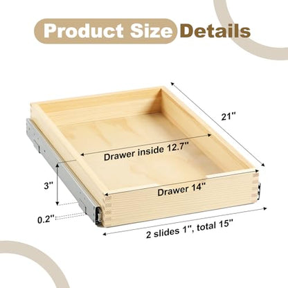 Soft Close Wood Pull Out Cabinet Drawer, 14", Fits 15"+ Opening - size: 14inch