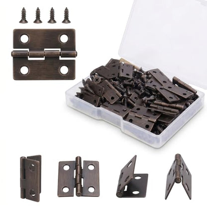 50-Pack 18 x 15mm Bronze Mini Hinges, 200 Screws for Jewelry Boxes - color: Bronze