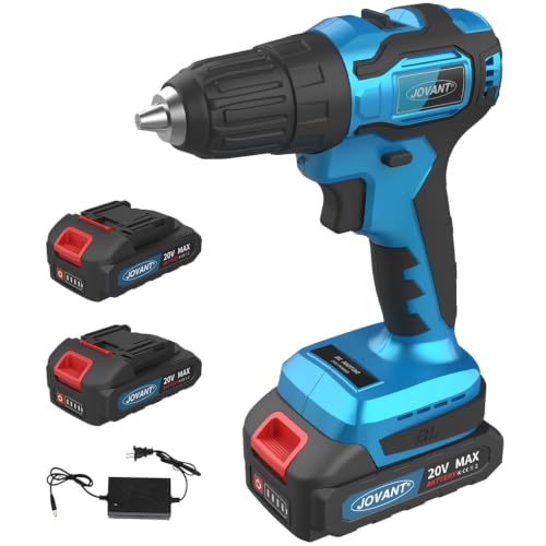 Brushless Cordless Drill Set/Driver Kit,Lightweight Driver, Electric Power Drill with 2 Batteries and Charger,3/8 Inch Keyless Chuck,21+1 Torque Setting,2 Speed with Bits-JOVANT