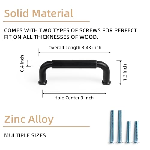 Goo-Ki 6 Pack 3 Inch （76mm） Hole Center Cabinet Pulls Matte Black Zinc Alloy Kitchen Drawer Pulls Drawer Handles 3.45 Inch Length 2201-B-76 - color: Matte Black, size: 3 Inch Hole Centers