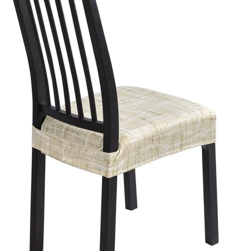 SearchI Dining Chair Seat Covers Set of 4, Rear Covered, Beige Linen-Look - color: Beige Linen-look Print