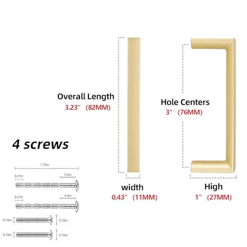 Brushed Gold Kitchen Cabinet Pulls 3 Inch 10 Pack - color: Brushed Gold, size: 3'' Hole Center(76mm)
