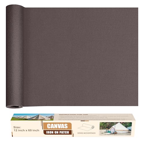 KING MOUNTAIN Canvas Iron on Patch,12"×60",Waterproof 100% Cotton Fabric Repair Patch,Used for Various Sofa,Tent,Clothes,Seats,Suitcases (Dark Grey,Waterproof) - color: Dark Grey, size: Canvas-12x60