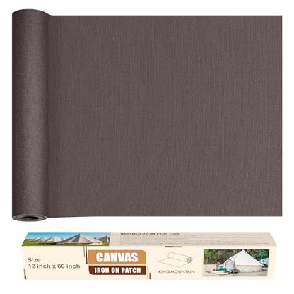 KING MOUNTAIN Canvas Iron on Patch,12"×60",Waterproof 100% Cotton Fabric Repair Patch,Used for Various Sofa,Tent,Clothes,Seats,Suitcases (Dark Grey,Waterproof) - color: Dark Grey, size: Canvas-12x60