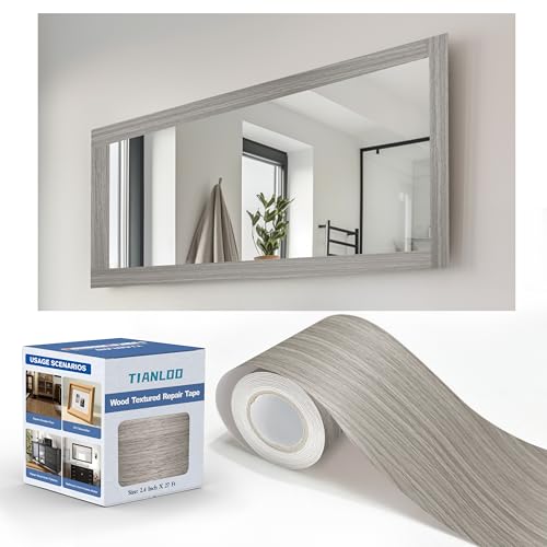 TIANLDD 27 FT Wood Grain Wallpaper Border, Removable Waterproof Mirror Border Peel and Stick,Bathroom Mirror Frame Border.(Grey) - color: Gray, size: 3.15 inches x 27 feet