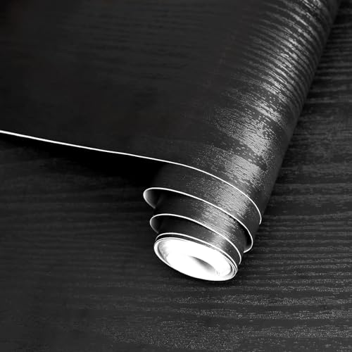 Black Wood Contact Paper Peel and Stick Wood Wallpaper Self Adhesive - color: Black, size: 17.7" x 787.4"