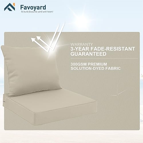 Favoyard Outdoor Patio Seat Cushions Set, 24 x 24 Inch, Waterproof, Beige - color: Beige, size: 24 x 24 x 4 In