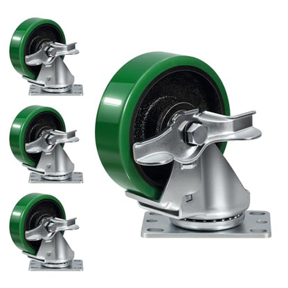 4'' Caster Wheels Heavy Duty Casters, Polyurethane on Cast Iron, Swivel Casters Set of 4 Wheesl for Cart Toolbox, 1800lbs Capacity (4 Brake) - style: 4 Brake