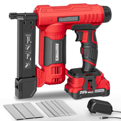 ALLOYPOWER 2 in 1 Cordless Brad Nailer/Electric Stapler with 2.0Ah Battery and Charger,1000pcs Nails and 500pcs Staples Included for Home Improvement & Woodworking
