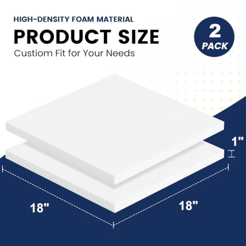 1" X 18" x 18" High Density Upholstery Foam, 2PCS Chair Cushion Replacement - size: 1" x 18" x 18" (2 Pack)