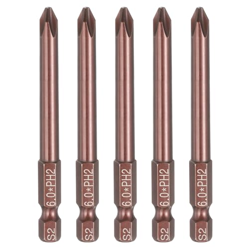 HARFINGTON 5pcs #2 Phillips Screwdriver Bit PH2 1/4" Hex Shank 3" (75mm) Long 0.24" Rod Magnetic Cross Head Drive Drill Bits S2 Steel Industrial Screw Driver Electric Power Tool, Brown - size: PH2 x 3" x 0.24"