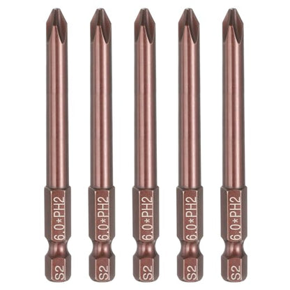HARFINGTON 5pcs #2 Phillips Screwdriver Bit PH2 1/4" Hex Shank 3" (75mm) Long 0.24" Rod Magnetic Cross Head Drive Drill Bits S2 Steel Industrial Screw Driver Electric Power Tool, Brown - size: PH2 x 3" x 0.24"