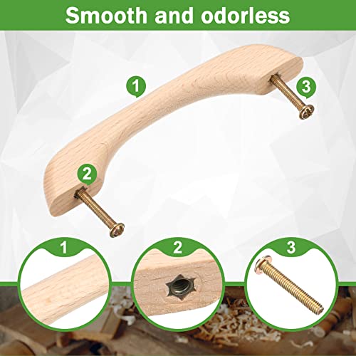 Chunful 30 Pcs Wood Drawer Pulls Wood Cabinet Pulls Handles Unfinished Knobs Handles Replacement with Screws for Drawers Dresser Wardrobe, Length: 5 Inch, Hole-to-Hole Distance: 3.82 Inch(97mm)