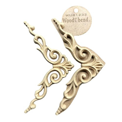 WoodUbend WUB1232 Pack of 2 Pediment Applique - Heat Bendable & Flexible Wood Onlays 10x19cm - DIY Craft, Furniture & Home Decor - Easy to Apply & Paint - Versatile, Reusable & Decorative Decals - size: WUB1232