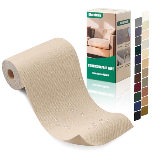 Gheeidau Canvas Repair Tape 4×70 Inch Waterproof Self-Adhesive Fabric Repair Patch for Repairing Boat Covers,Tents,Patio Umbrellas,Car Seats,Luggage,Sofas.(Light Beige) - color: Light Beige, size: 4"×70"