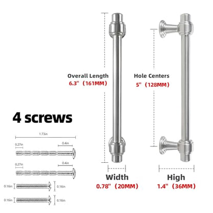 Brushed Nickel Kitchen Cabinet Pulls 5 Inch 10 Pack - color: Brushed Nickel, size: 5" Hole Center(128mm)