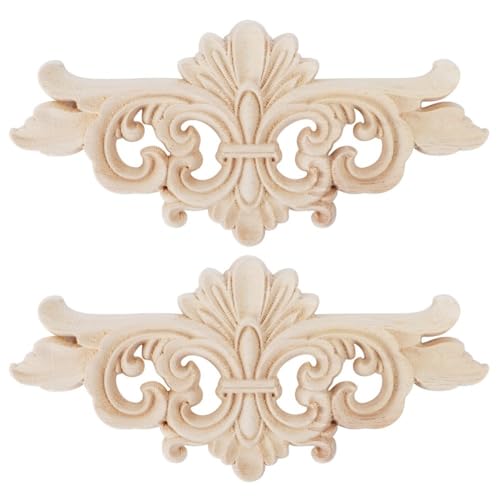 2Pcs Wood Carved Applique Decals – Unpainted Floral Onlay Ornament for Door, Furniture & Cabinets, DIY Project, Doors and Windows(Large) - size: Large