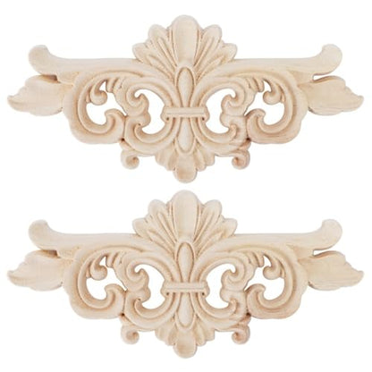 2Pcs Wood Carved Applique Decals – Unpainted Floral Onlay Ornament for Door, Furniture & Cabinets, DIY Project, Doors and Windows(Large) - size: Large