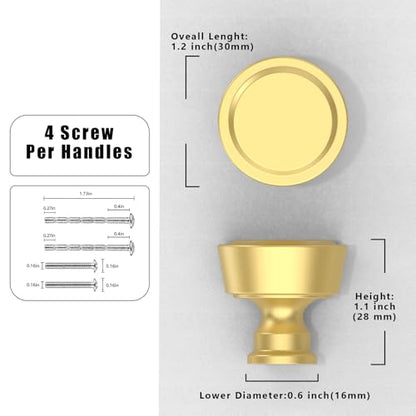 10 Pack Brushed Gold Cabinet Knobs 1-1/5 Inch(30mm) Single Hole Cabinet Pulls Round Kitchen Cabinet Knobs - color: Brushed Gold, size: Single Hole Knob