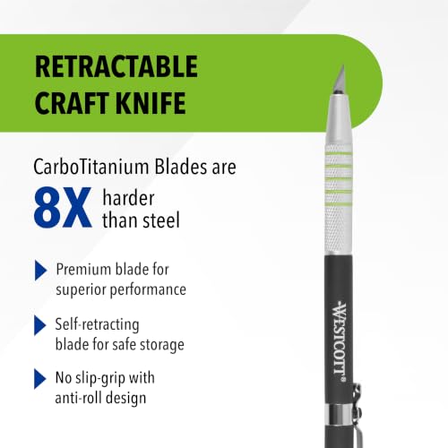 Westcott 16963 Pen-Style Retractable CarboTitanium Bonded Hobby Knife, Silver