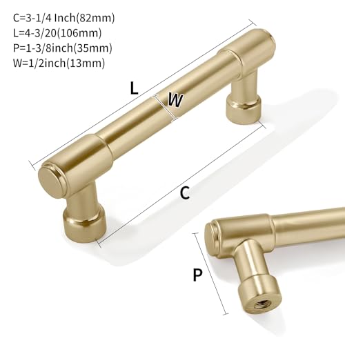 10 Pack 3-1/4 Inch Brushed Gold Drawer Pulls Cabinet Hardware Handles for Cabinets & Cupboards - color: Brushed Gold, size: 3-1/4"(82mm) Hole Center