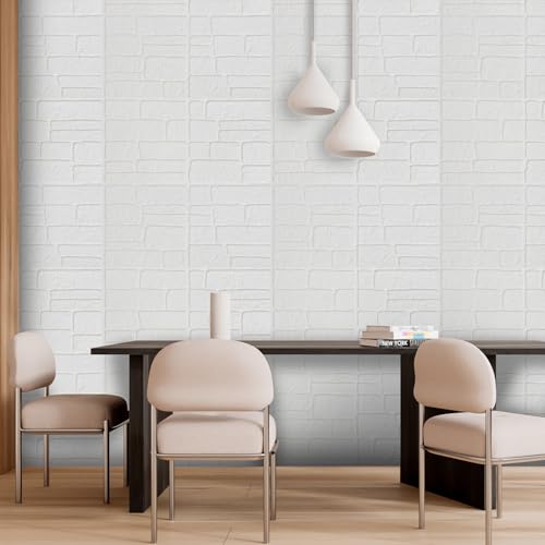YU LI 3DH 3D Wall Panels Peel and Stick Faux Stone Wall Panel White 20-Pack Faux Brick Self-Adhesive Wallpaper 3D Foam Brick Wallpaper - color: White, size: 20PCS