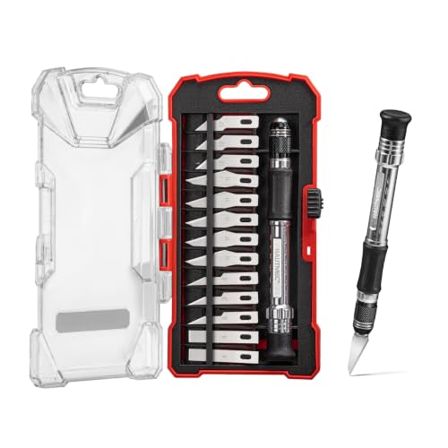 HAUTMEC Exacto Knife Set, Xacto Knife with 13 Exacto Knife Blades SK5 Craft Knife and Hobby Knife for Crafts, Arts, Modeling, Scrapbooking, Includes 1 Handle and Storage Case HT0109
