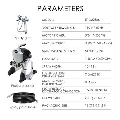 EPIK Airless Paint Sprayer 3000PSI High Pressure Paint Gun