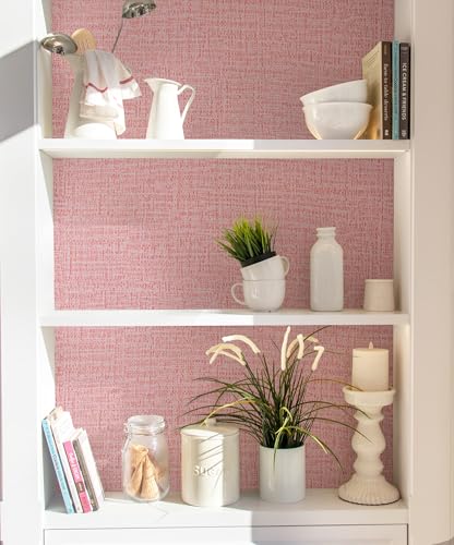 Guvana Grasscloth Peel and Stick Wallpaper Pink Textured Contact Paper Modern Removable Self Adhesive Wall Paper Thicken Fabric Faux Linen Wallpaper for Bedroom Living Room Nursery 394inx15.7in - color: Pink, size: 15.7" x 394"