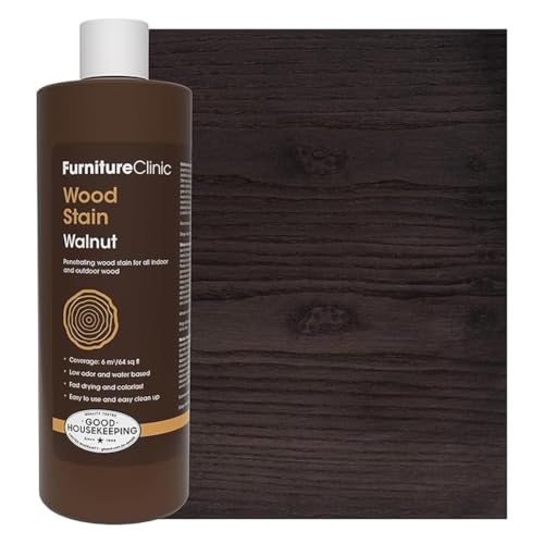 Furniture Clinic Wood Stain | Walnut | Water Based | Fast Drying, Low Odor, & Non-Toxic | for Indoor & Outdoor Furniture and More | Multiple Finishes | (17oz / 500ml) - color: Walnut, size: 500ml / 17 Fl Oz