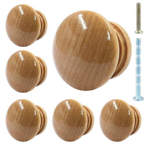 Piutouyar Wood Dresser Knobs, 6 Pcs Mushroom Shape Wooden Knobs