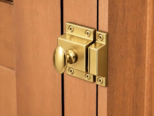 QCAA Traditional Large Oval Turn Cabinet Latch, Solid Brass, 2", for Cupboard & Other Furniture, Polished Brass, 2 Pack, Made in Taiwan - color: Polished Brass, size: 2 Pack