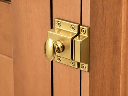 QCAA Traditional Large Oval Turn Cabinet Latch, Solid Brass, 2", for Cupboard & Other Furniture, Polished Brass, 2 Pack, Made in Taiwan - color: Polished Brass, size: 2 Pack