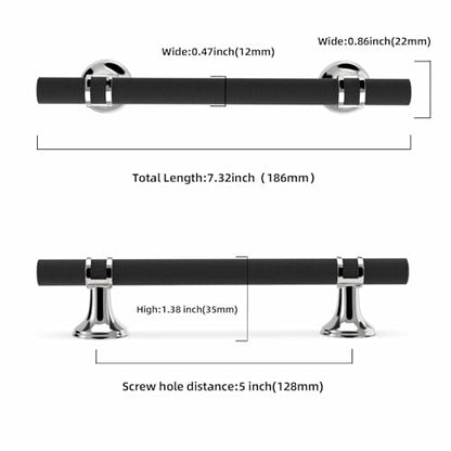 20 Pack 5 Inch Black and Polished Chrome Cabinet Handles - color: Black and Polished Chrome Knurled, size: 5'' Hole Center(128mm)